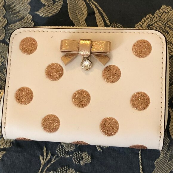 NEW cute Kate Spade New York Wrapping Party Small Zip Cardcase in Parchment/Gold - Picture 13 of 14